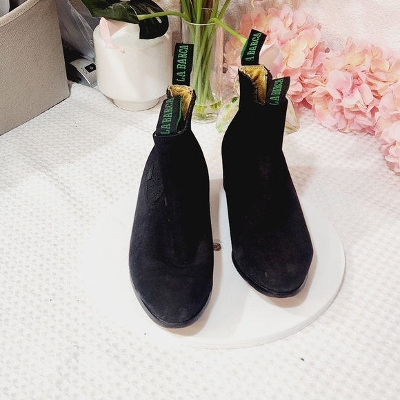 La BARCA Black Leather Botin Charro Ankle Unisex Pull On Chelsea Boots 8.5 - Picture 7 of 9